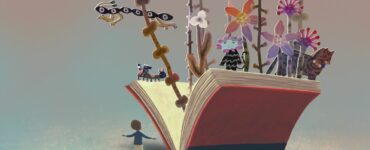 Book with imaginative story coming out of the pages