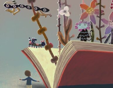 Book with imaginative story coming out of the pages