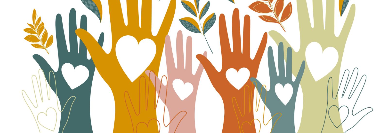 Hands raised in the air with hearts drawn on them