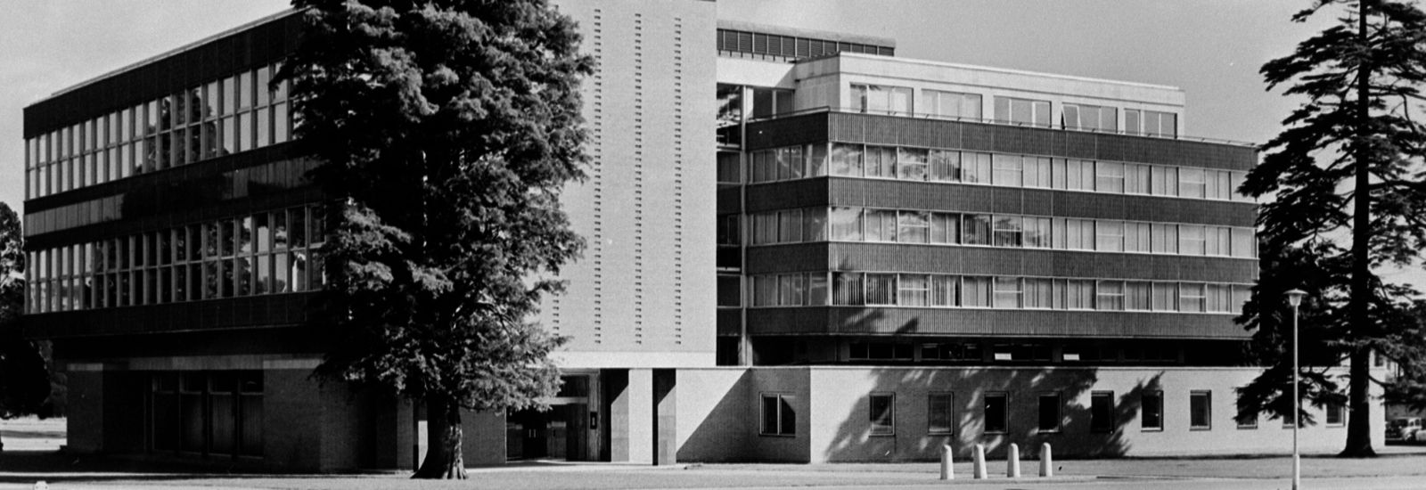 Greyscale photo of the University library in the past