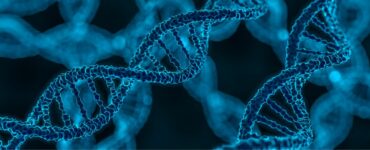 3D rendered illustration of DNA glowing molecule