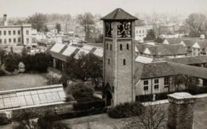 Image of the London Road campus and the Memorial Tower taken from a rooftop