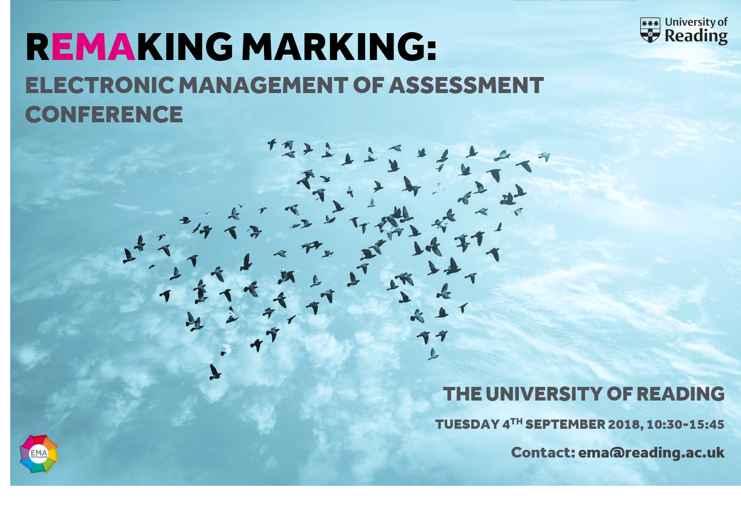 Remaking Marking Conference poster, displaying birds migrating in an arrow formation