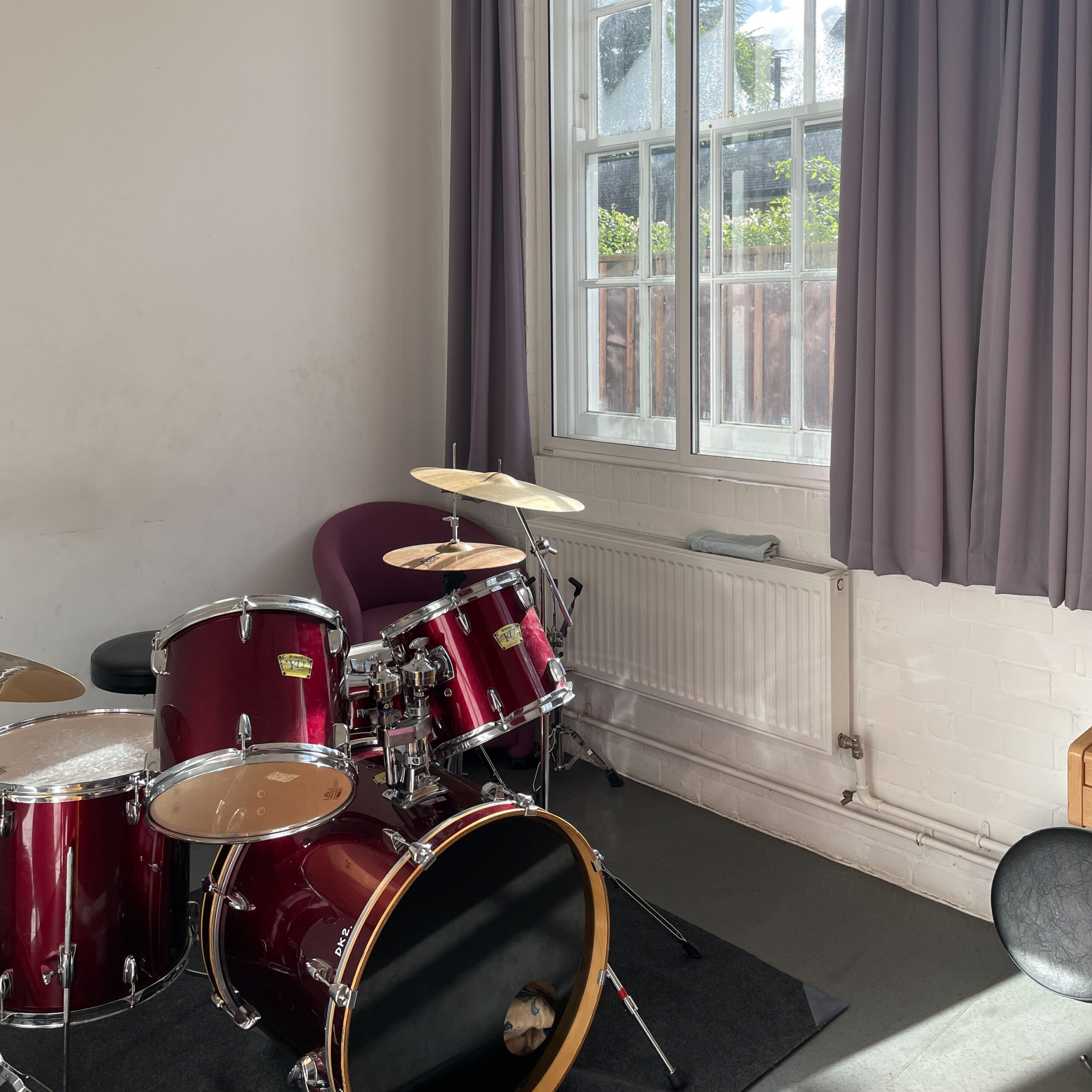drum kit in a music room
