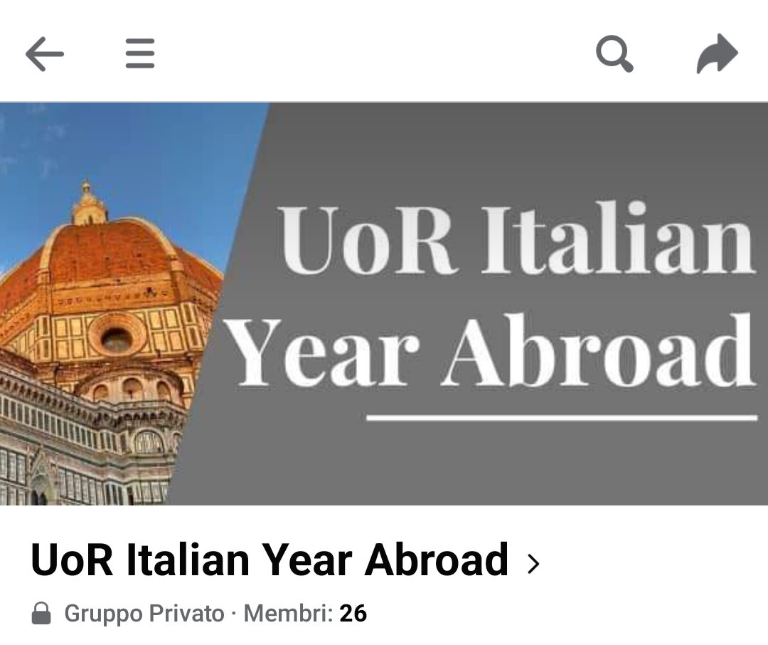 Screenshot of UoR Italian Year Aboard Facebook group