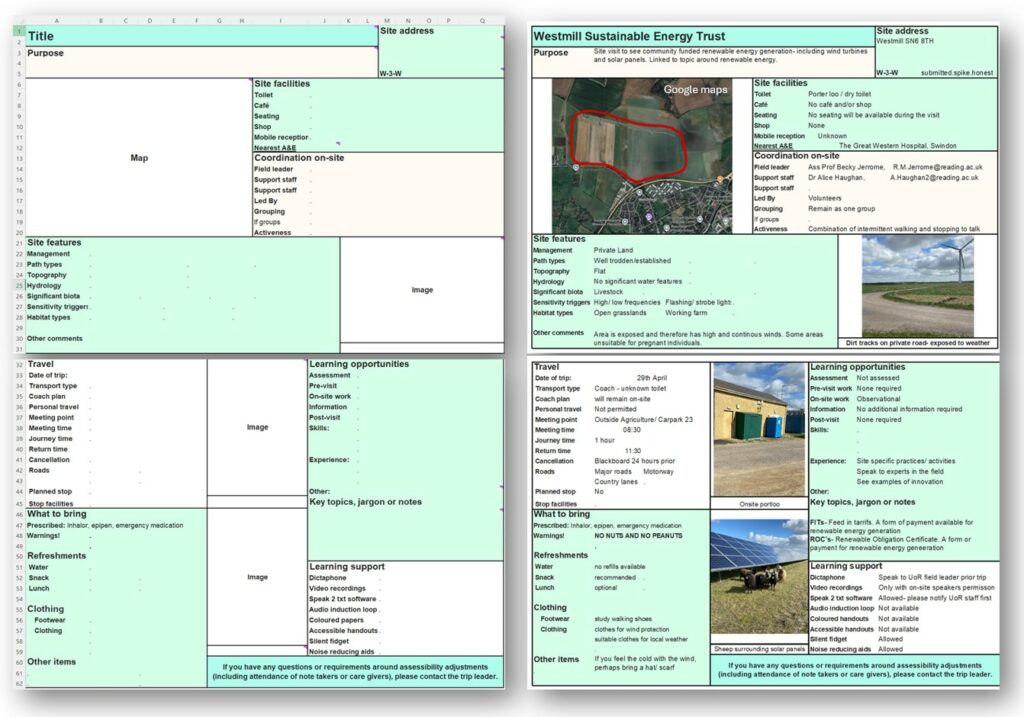 A side‑by‑side comparison of two field‑trip planning documents.
