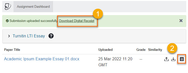 Download Digital Reciept from upload sucess banner and from submission point