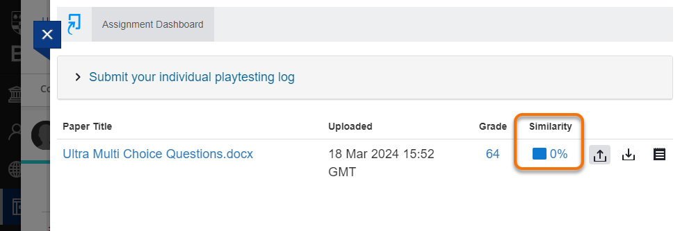 Highlighting the Similarity report in the assignment dashboard