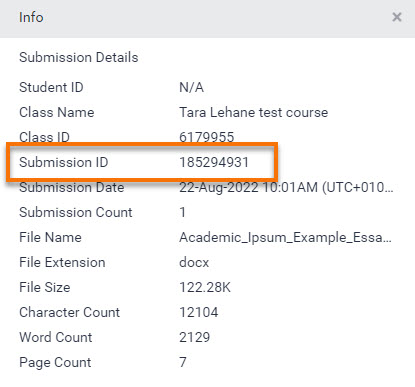 screen shot of the submission information window from a submitted paper to Turnitin 