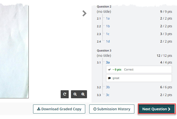 Screen shot of bottom menu on marked assignment screen in Gradescope