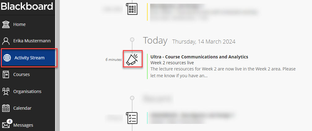Announcements on Activity Stream.