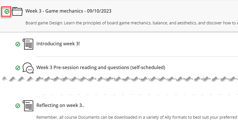 When all items in a folder have been completed, the folder will automatically be marked as complete.