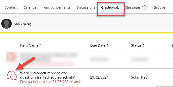 Access Discussions from the Gradebook, for marked discussions.