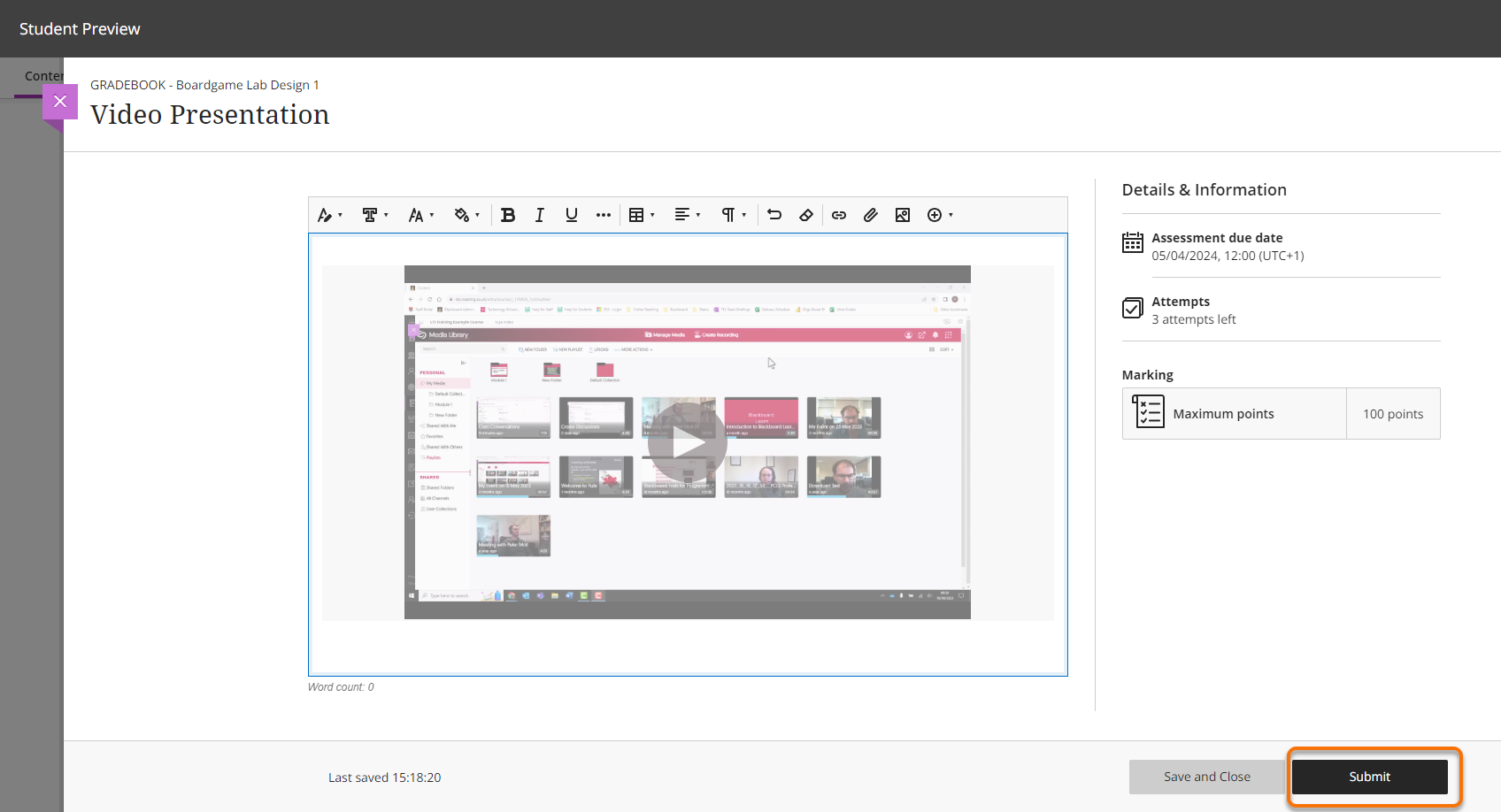 Embedded Video displaying and Submit button