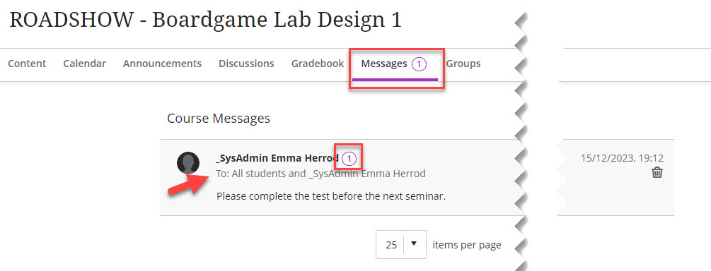 Unread messages indicator and sender.