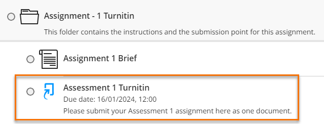 Turnitin submission point on the Course Content in an Ultra course