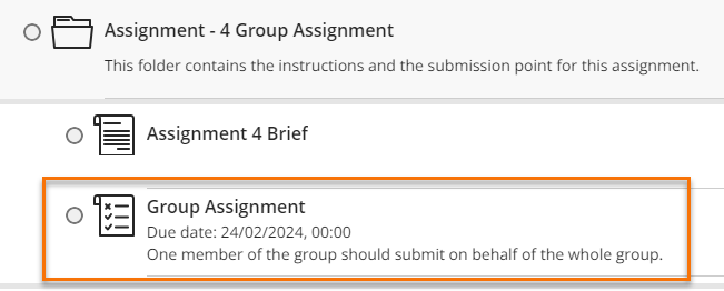 Group assignment submission point with icon