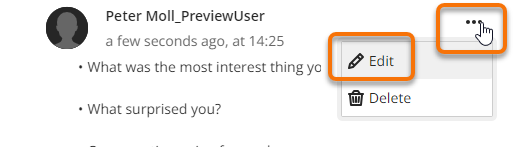 Three dot menu and edit option for post in Journal entry