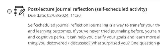 A journal icon in the course menu content area.