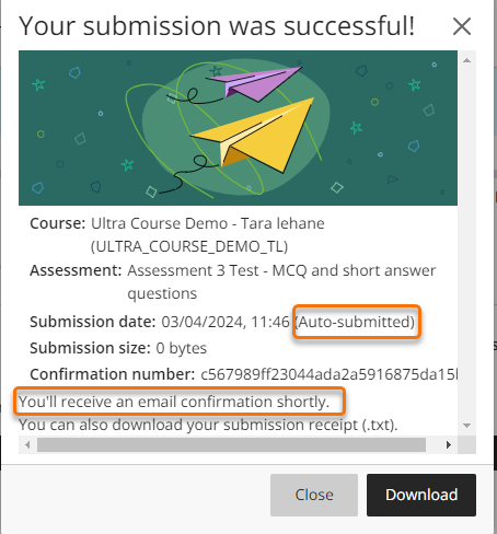 screenshot of test receipt.