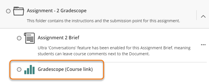 Highlighting a gradescope Course link in a Blackboard content area