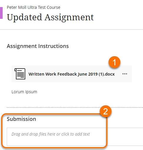 Point 1 assignment instructions and point 2 submission box.