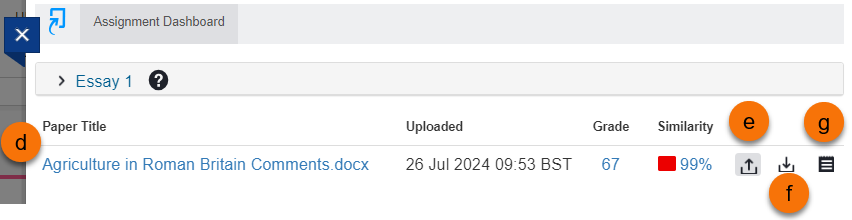 Turnitin dashboard d to f of text