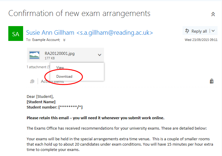 Screen shot of email with image menu open and Download option highlighted. 