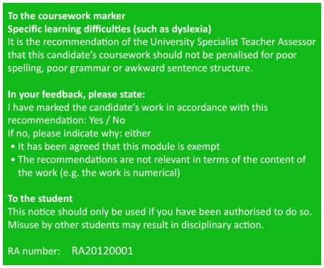 Screenshot of SpLD green sticker.