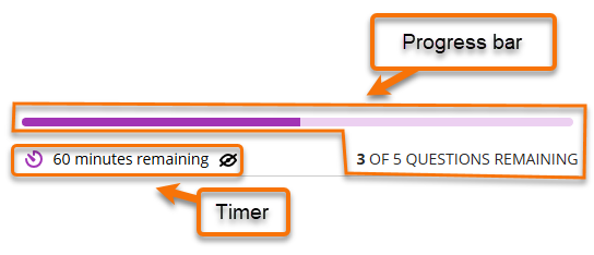Screenshot the top navigation bar in a Blackboard Test.  Showing the time and progression bar. 