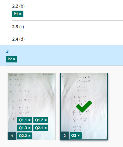 Screenshot of Gradescope submission in the tagging questions to pdf stage. 