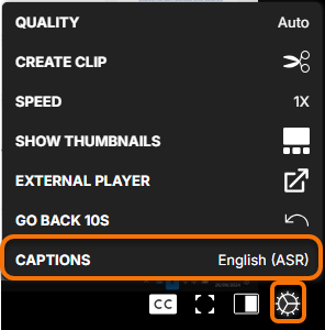 Captions cog and language chooser in the player.