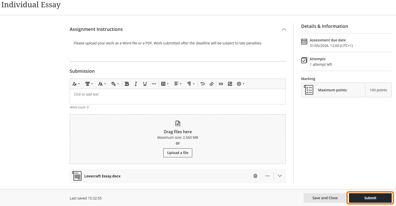 Screenshot highlighting the submit button