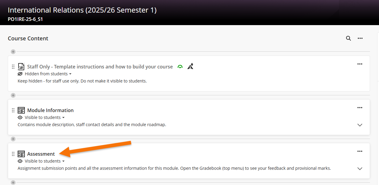 Screenshot showing the assessment area within an Ultra course 