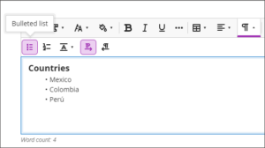 Screenshot of Ultra editor text formatting options bulleted list