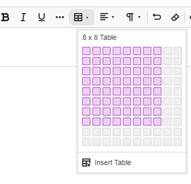 A screenshot showing a table added through the editor 
