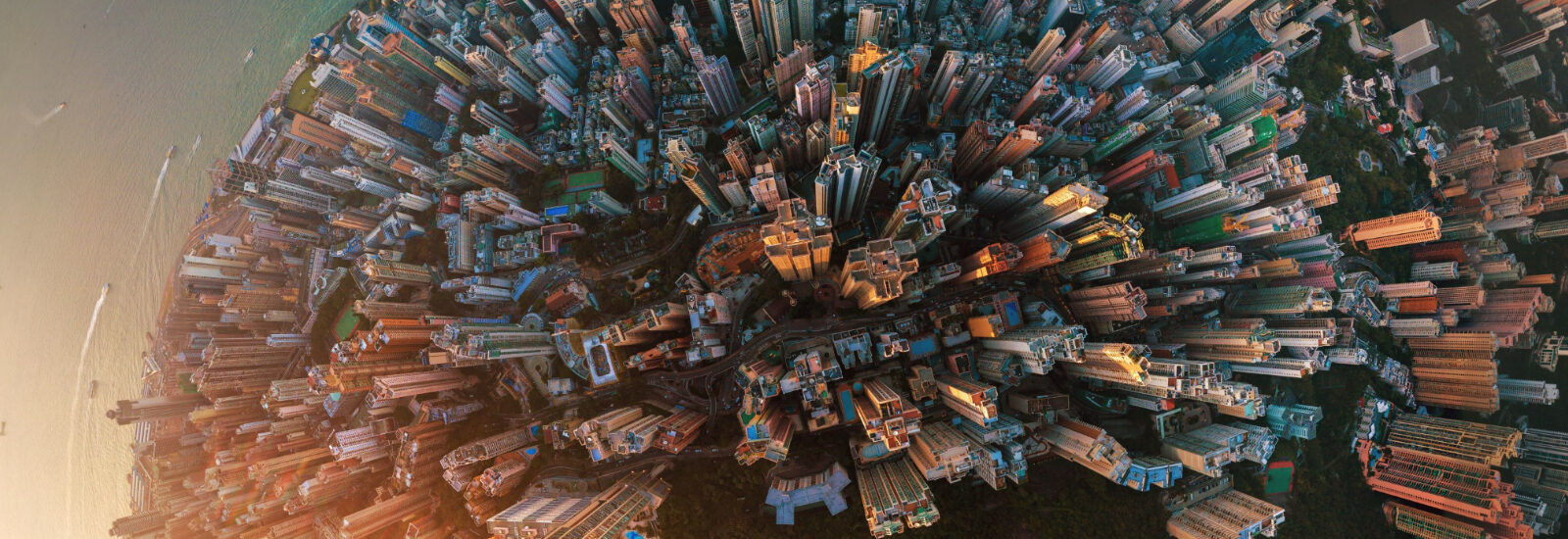 Aerial cityscape view of Hong Kong