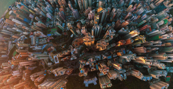 Aerial cityscape view of Hong Kong