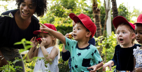 A group of primary aged children learning about nature