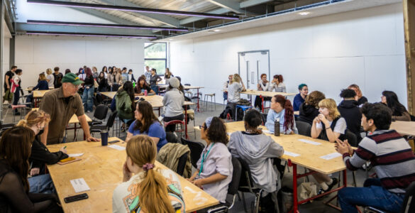 Students enjoying the new art space