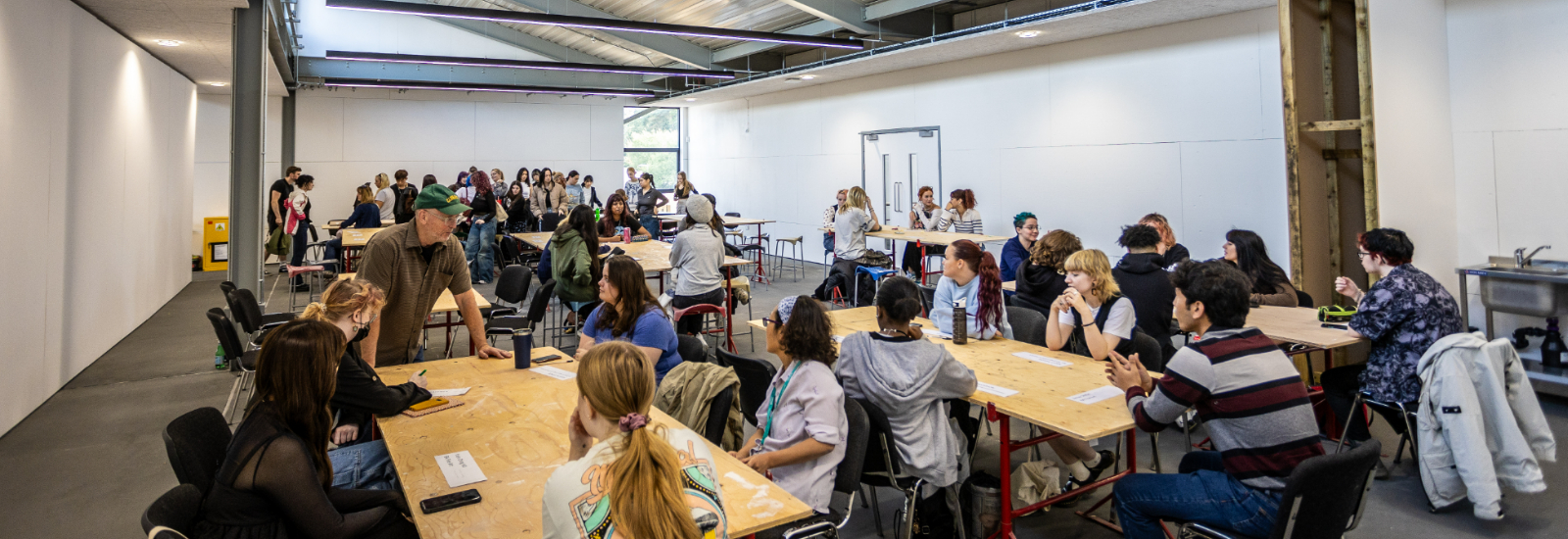 Students enjoying the new art space