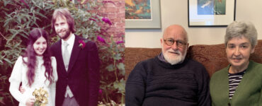 Martin & Verity on their wedding day and in the present day