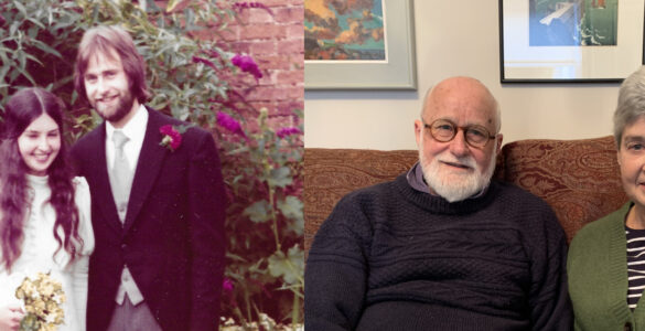 Martin & Verity on their wedding day and in the present day