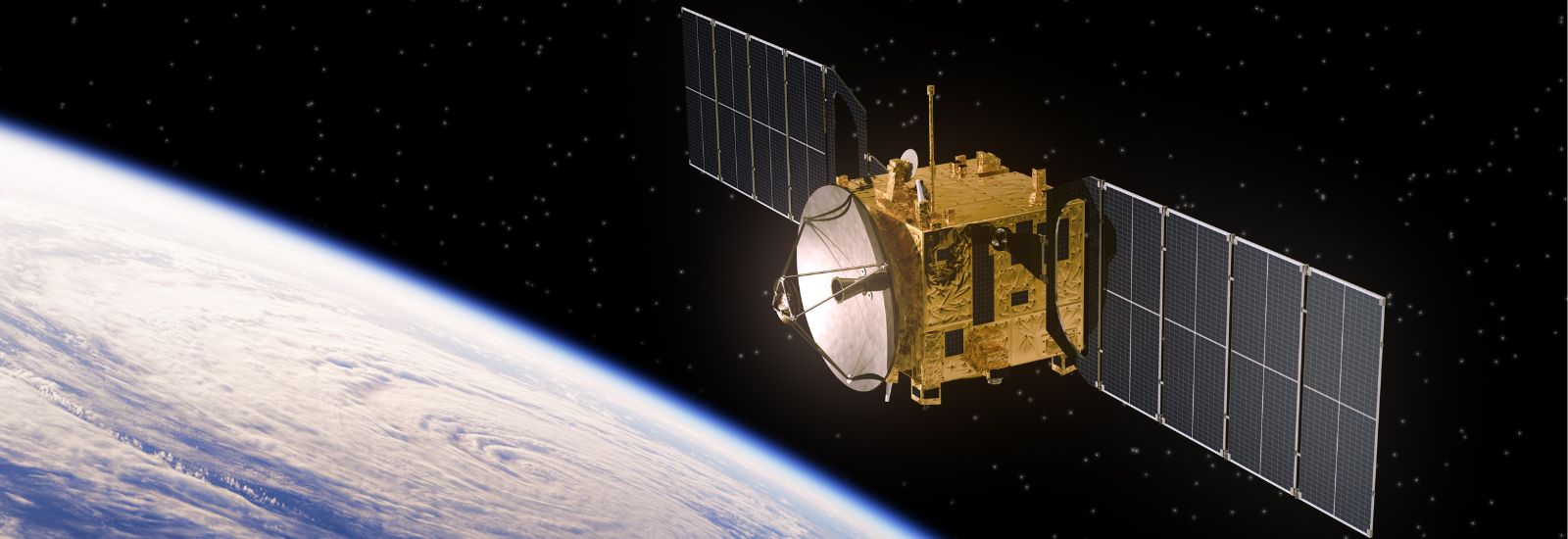 A satellite orbiting Earth in space