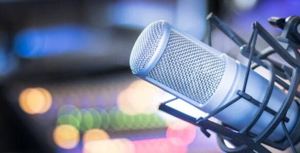 A microphone in a radio recording studio
