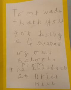 A thank you note to Serhan for being a school governor