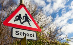 A school crossing sign