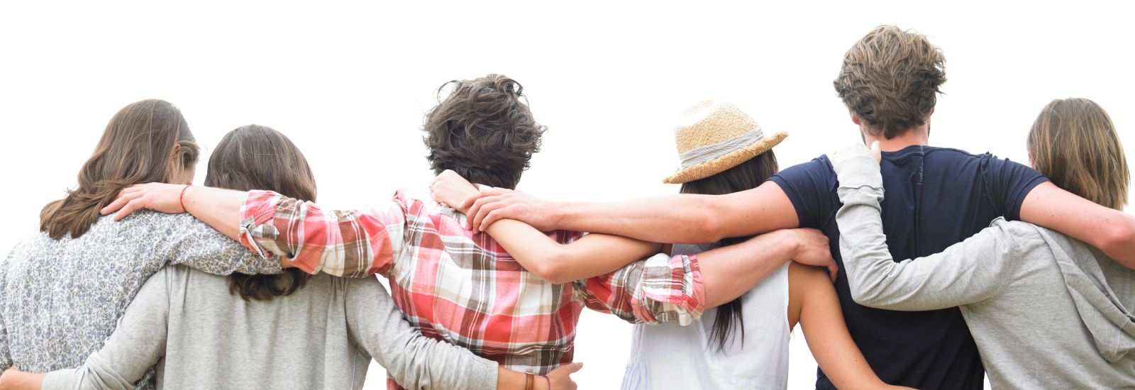 A group of people with their arms around each other's shoulders