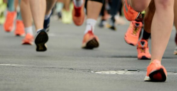 Feet running a half-marathon