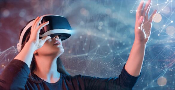 A woman using virtual reality goggles